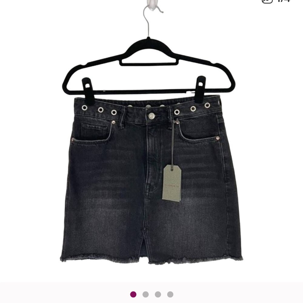 All Saints Mini Denim Jean Grommet Skirt Black Sz 6 NWT